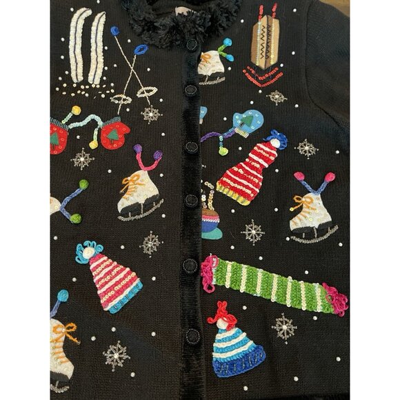 Vintage Berek Ugly Christmas Sweater Size Large Winter Ski Ice Skate Embellished - Picture 8 of 12